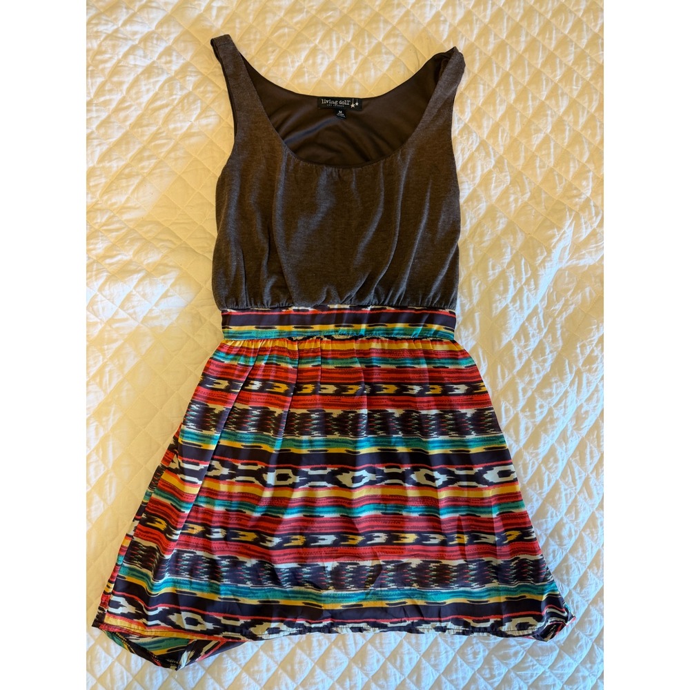 Living Doll Los Angeles Brown Tribal Print Sleeveless Mini Dress Womens Medium